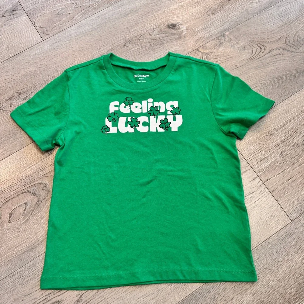 Old Navy‎ St Patricks Day Shirt Feeling Lucky Green Kids Boys Size Small 6-7
